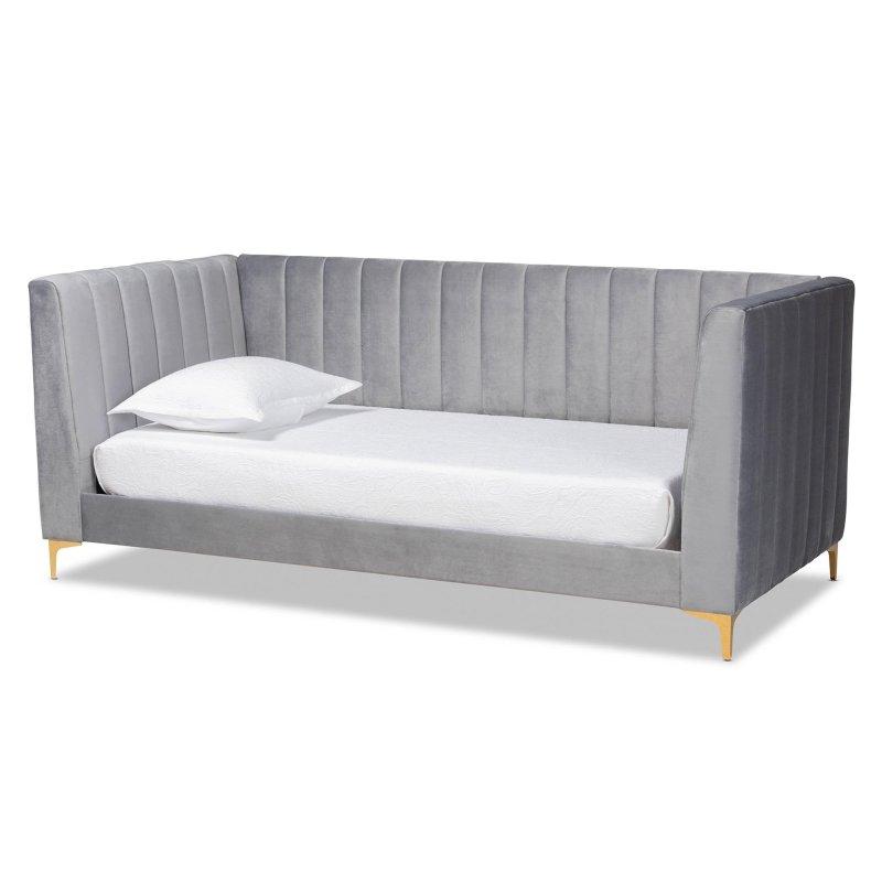 Açık Gri Kadife Dikey Dikişli Gold Metal Ayaklı Daybed Karyola - 330243