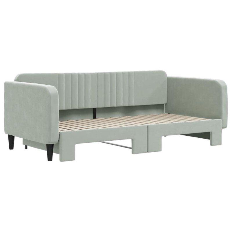 Açık Gri Kadife Masif Ahşap Yavru Yataklı Daybed Karyola - 330128