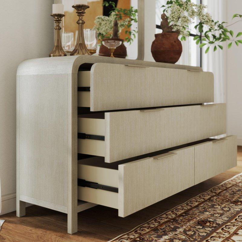 Açık Gri Kauçuk Ağacı ve Meşe Kaplama Aynalı 6 Çekmeceli Şifonyer - 152 cm - 304650