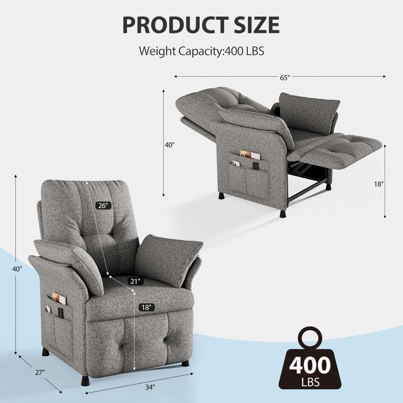 Açık Gri Keten Kumaş Masajlı Isıtmalı Elektrikli Uzaktan Kumandalı Yan Cepli Baba Koltuğu - 87x69 cm - 322043