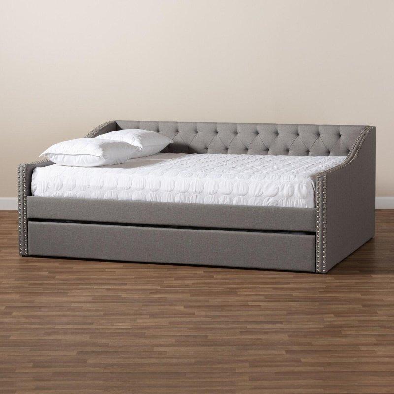 Açık Gri Kumaş Döşemeli Kapitoneli Yavru Yataklı Daybed Karyola - 329639