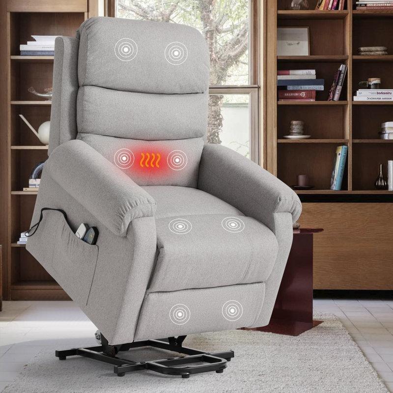 Açık Gri Kumaş Isıtmalı Masajlı Asansörlü USB Portlu Baba Koltuğu - 73x74x104 cm - 322659