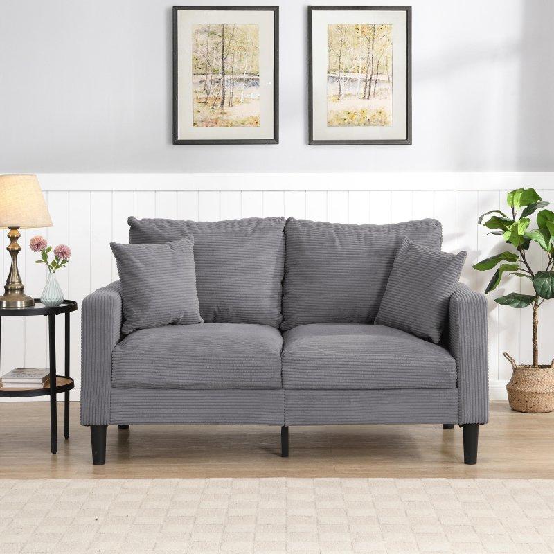 Açık Gri Kumaş Masif Ahşap İskeletli Modern İkili Bohem Koltuk - 148 cm - 287182