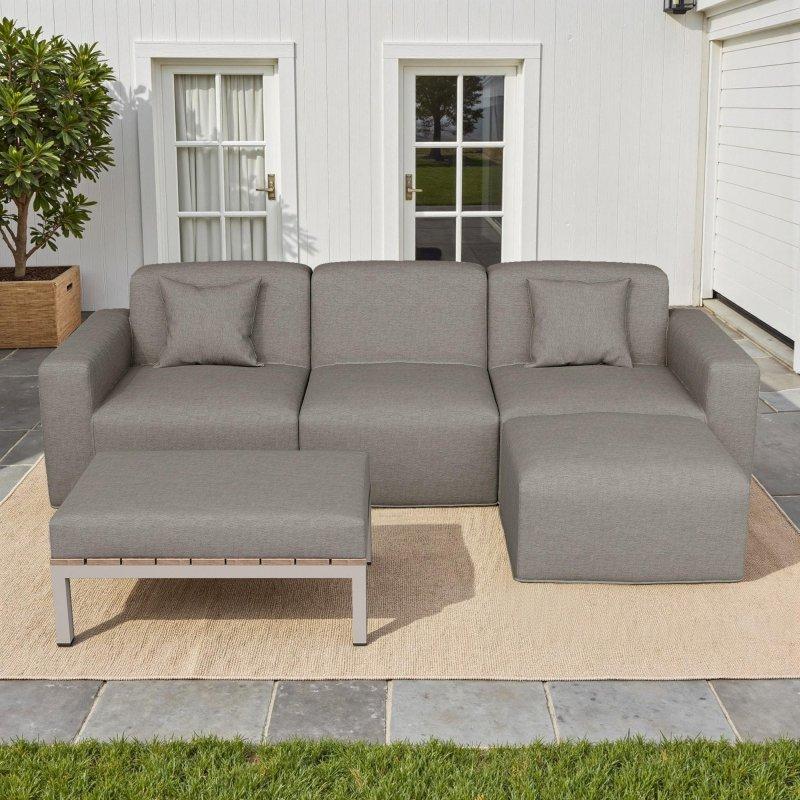 Açık Gri Kumaş Modüler Puf ve Orta Sehpalı Bahçe Takımı - 256x163 cm - 275869