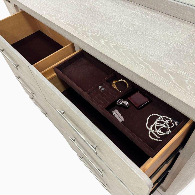 Açık Gri Masif Akasya 6 Çekmeceli Aynalı Şifonyer - 158 cm - 304638