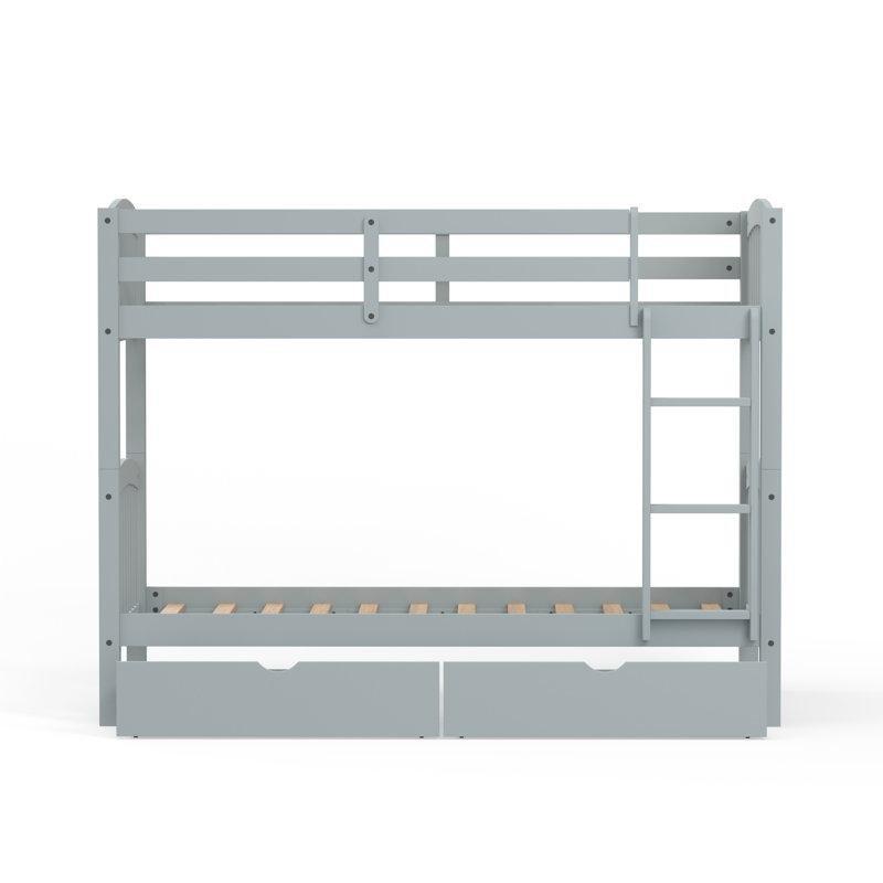 Açık Gri Masif Çam Ağacı Çekmeceli Merdivenli Ranza - 106x205 cm - 247120