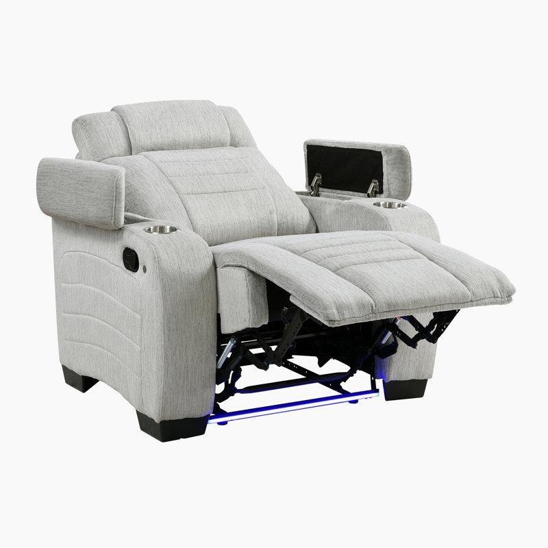 Açık Gri Mikrofiber LED Aydınlatmalı Bardaklıklı Saklama Alanlı Baba Koltuğu - 98 cm - 322150