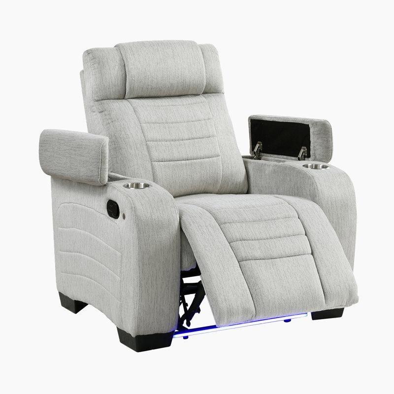 Açık Gri Mikrofiber LED Aydınlatmalı Bardaklıklı Saklama Alanlı Baba Koltuğu - 98 cm - 322150