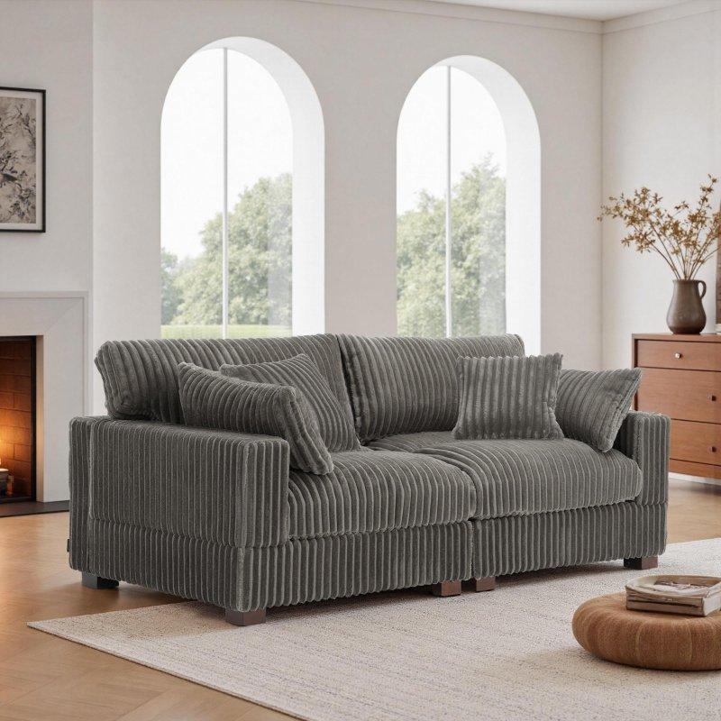 Açık Kahverengi Fitilli Kadife Yastıklı Modüler Bohem Koltuk - 205x106 cm - 278105