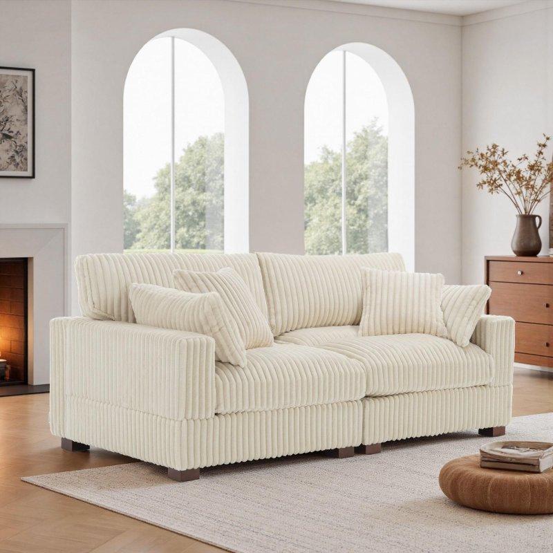 Açık Kahverengi Fitilli Kadife Yastıklı Modüler Bohem Koltuk - 205x106 cm - 278105