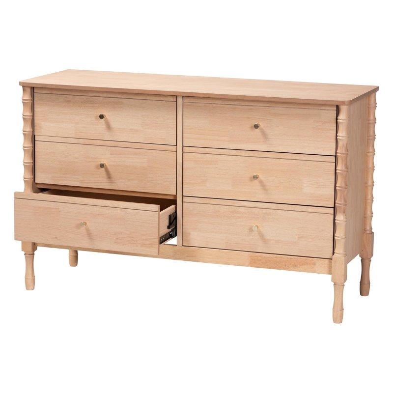 Açık Kahverengi Kauçuk Ağacı 6 Çekmeceli Bambu Dokulu Şifonyer - 127x45x80 cm - 301477