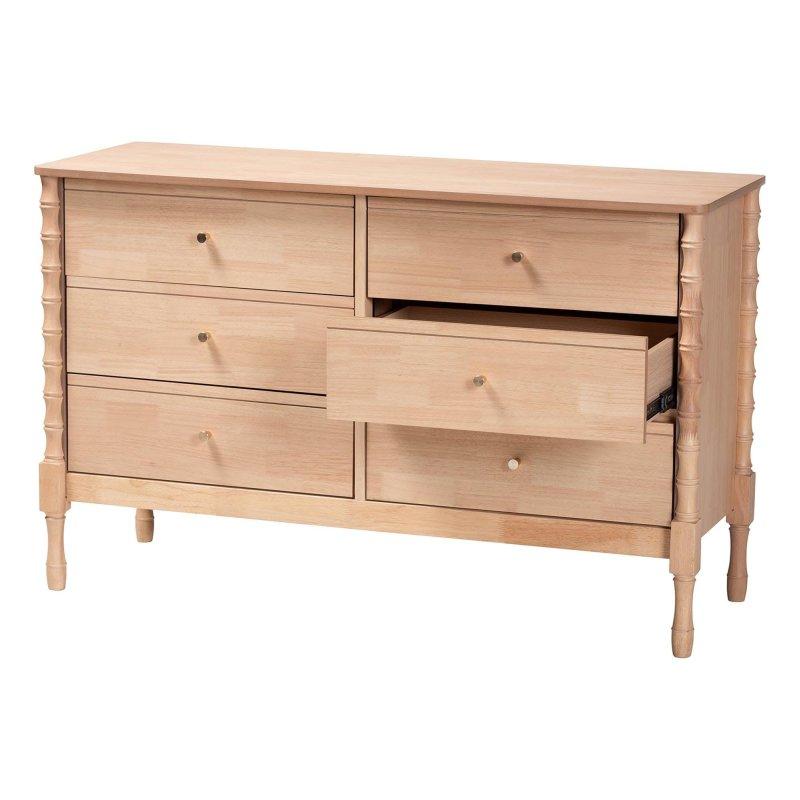 Açık Kahverengi Kauçuk Ağacı 6 Çekmeceli Bambu Dokulu Şifonyer - 127x45x80 cm - 301477