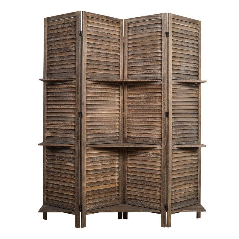 Açık Kahverengi Masif Ahşap Raflı Katlanır Paravan - 178x173 cm - 321446
