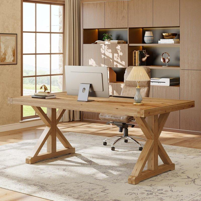 Açık Kahverengi Masif Ahşap Rustik Dikdörtgen Ofis Masası - 160x80 cm - 325867