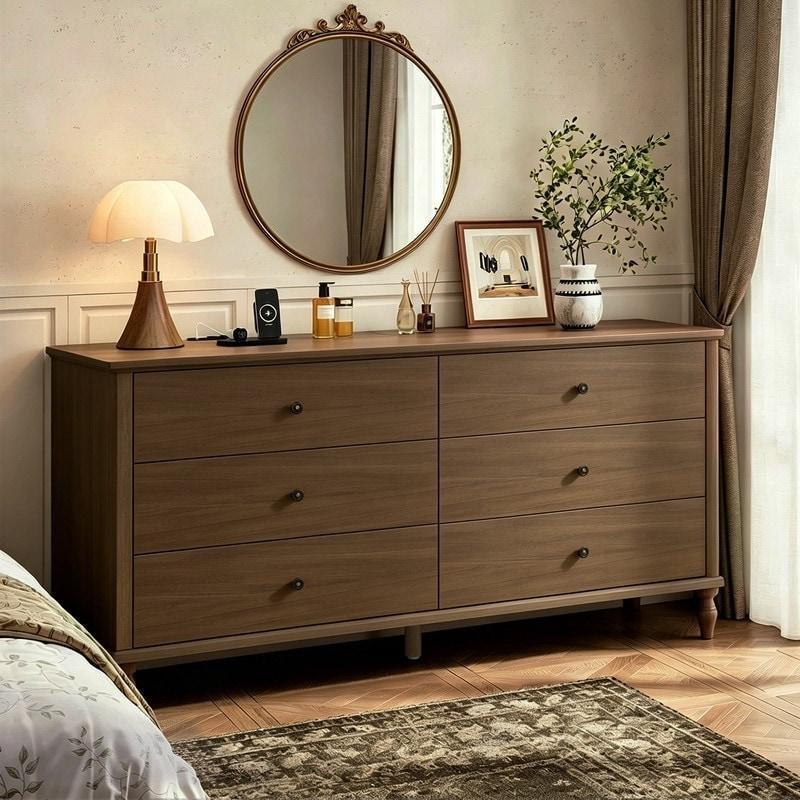 Açık Kahverengi Masif Ahşap ve MDF 6 Çekmeceli Yavaş Kapanır Şifonyer - 308043