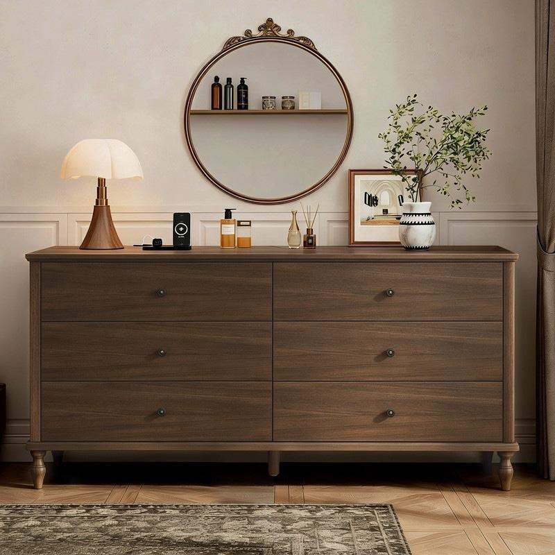 Açık Kahverengi Masif Ahşap ve MDF 6 Çekmeceli Yavaş Kapanır Şifonyer - 308043