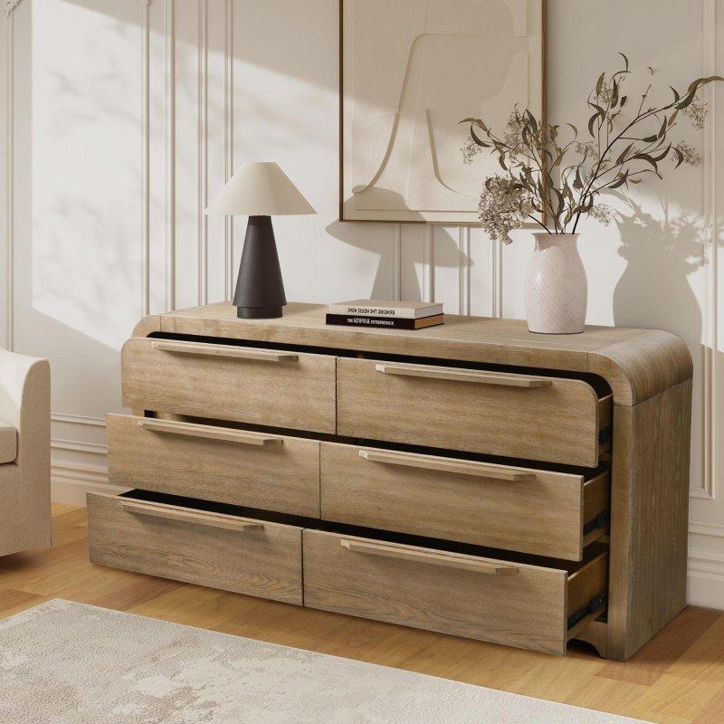 Açık Kahverengi Masif Kauçuk Ağacı ve MDF 6 Çekmeceli Gizli Bölmeli Kadife Astarlı Şifonyer - 158 cm - 301184