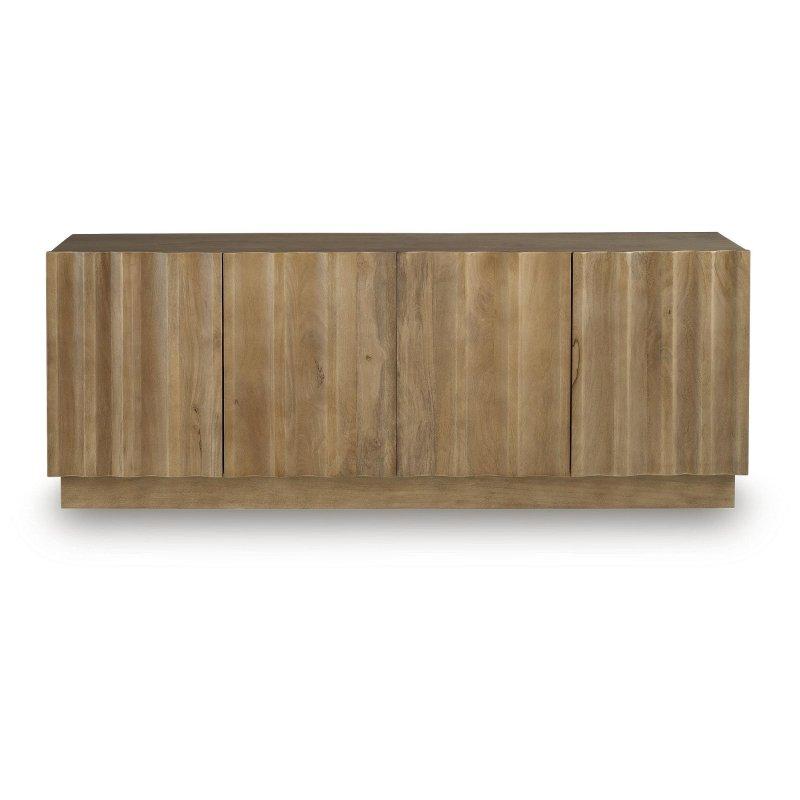 Açık Kahverengi Masif Mango Ahşap Yivli 4 Kapaklı Dolaplı Kitaplık - 186x44x72 cm - 317693