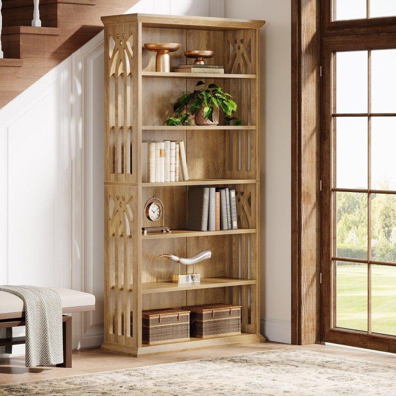 Açık Kahverengi MDF 6 Raflı Ayarlanabilir Ayaklı Kitaplık - 190 cm - 316499