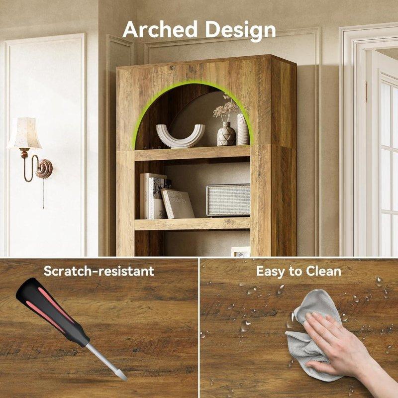 Açık Kahverengi MDF Kemerli 5 Raflı Kitaplık - 81x30x180 cm - 318105