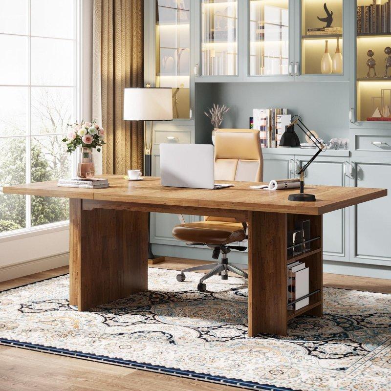 Açık Kahverengi MDF Raflı Geniş Ofis Masası - 160 cm - 326601