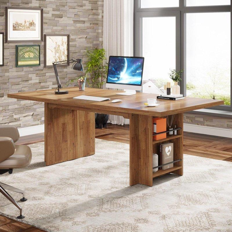 Açık Kahverengi MDF Raflı Geniş Ofis Masası - 160 cm - 326601