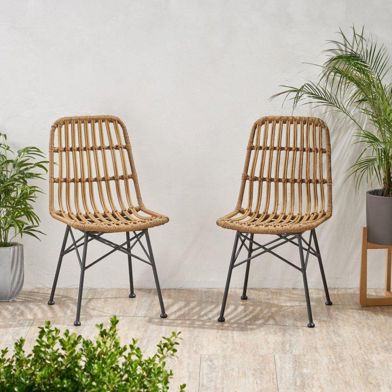 Açık Kahverengi Metal Ayaklı Modern Rattan Sandalye - 251665
