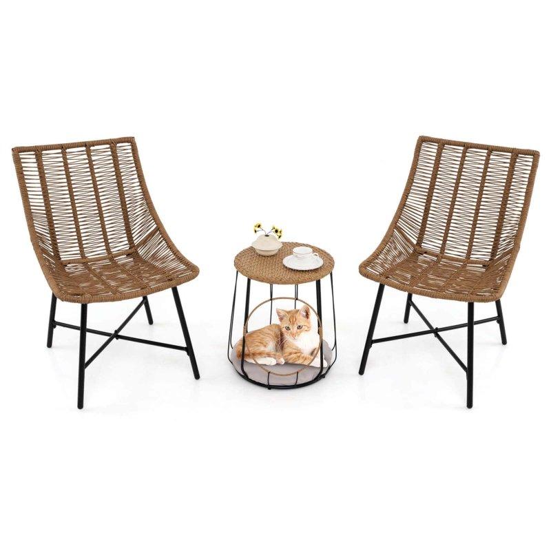 Açık Kahverengi PE Rattan Metal Evcil Hayvan Yuvalı 3 Parça Bahçe Takımı - 269412 Açık Kahverengi PE Rattan Metal Evcil Hayvan Yuvalı 3 Parça Bahçe Takımı - 269412