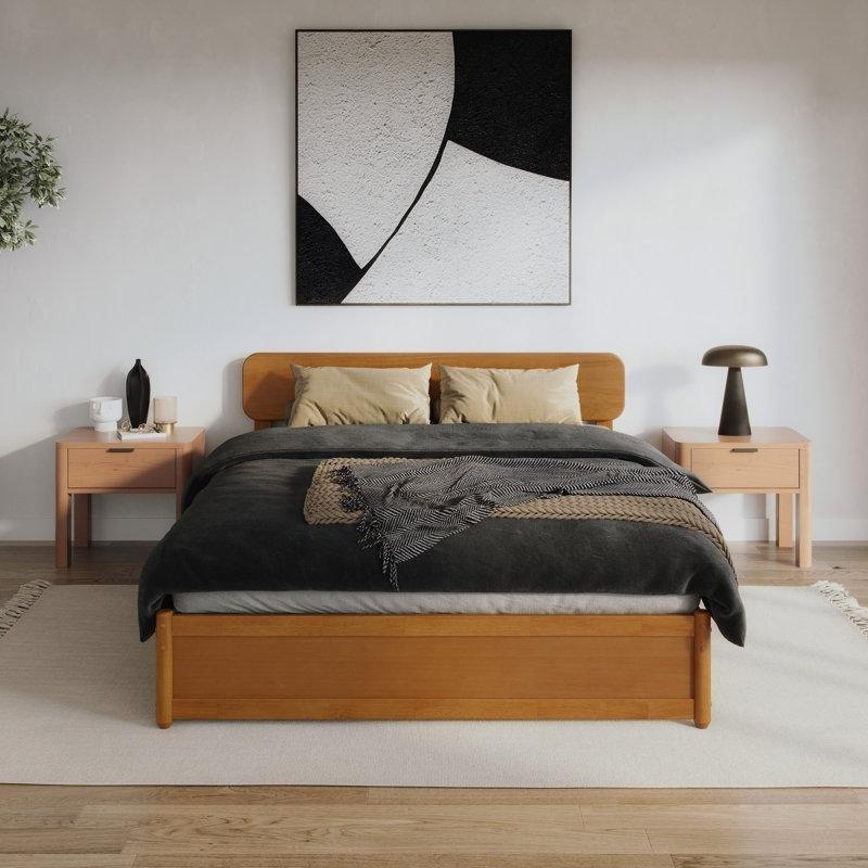Açık Karamel Masif Kauçuk Ağacı Ayarlanabilir Başlıklı Yavru Yataklı Karyola - 170x211 cm - 329181