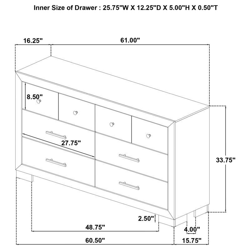 Açık Meşe MDF Aynalı 6 Çekmeceli Şifonyer - 155 cm - 300320