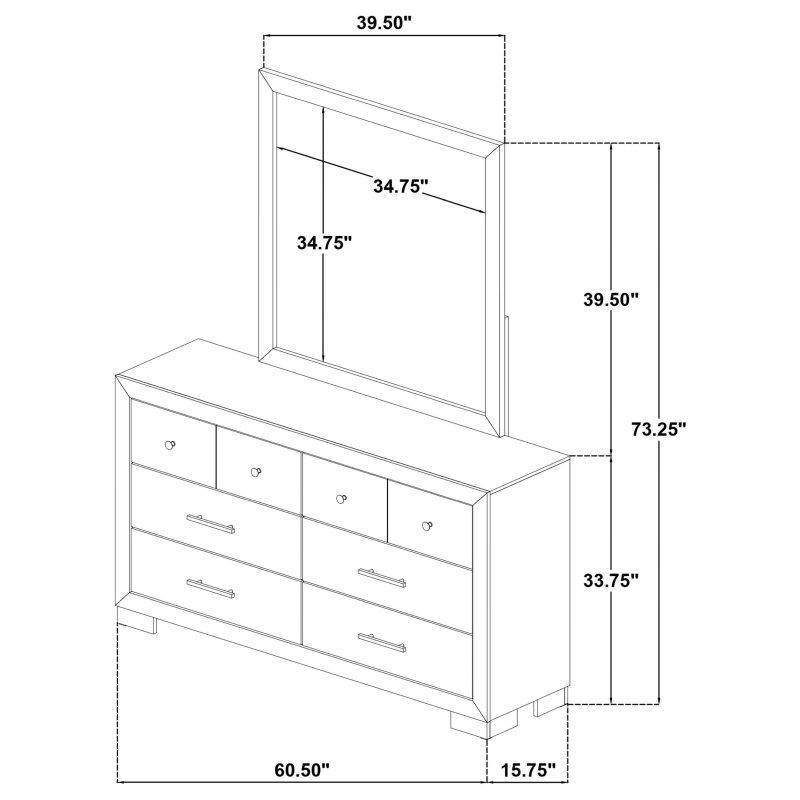 Açık Meşe MDF Aynalı 6 Çekmeceli Şifonyer - 155 cm - 300320