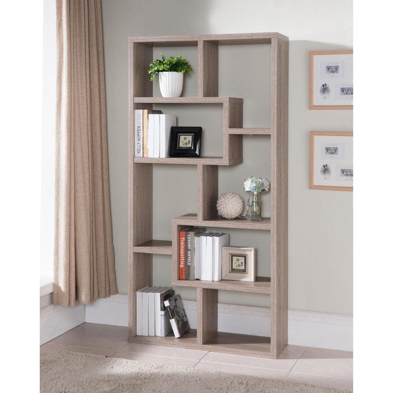 Açık Meşe MDF Kaplama Geometrik 8 Raflı Asimetrik Kitaplık - 181x89 cm - 319768