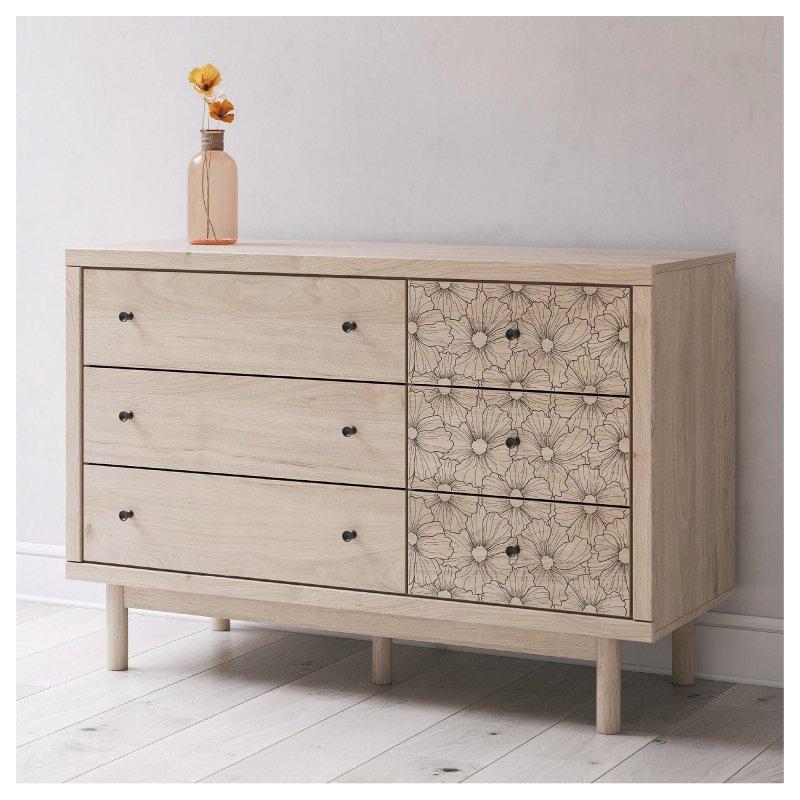 Açık Meşe Rengi Çiçek Desenli 6 Çekmeceli MDF Şifonyer - 129x88x50 cm - 300766