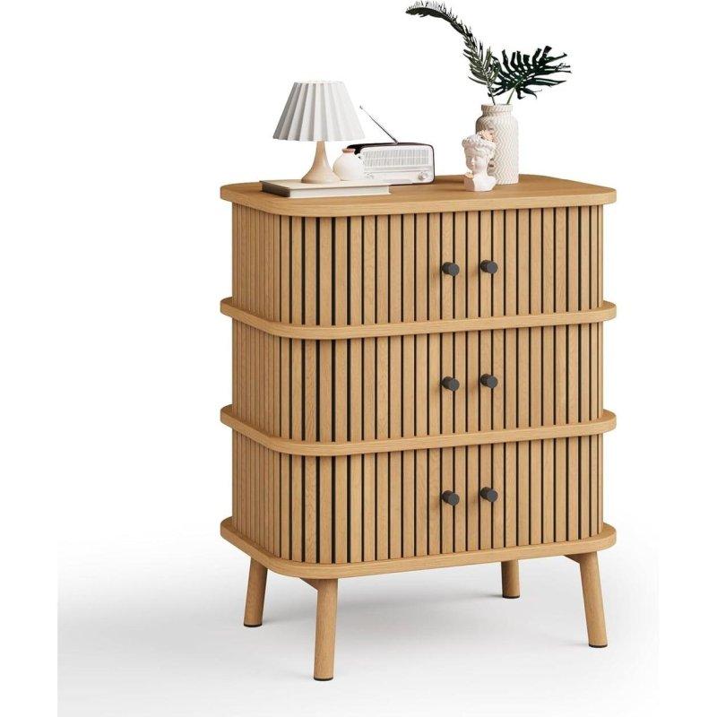 Açık Meşe Rengi MDF Bambu Desenli 3 Çekmeceli Şifonyer - 60x66x40 cm - 311460