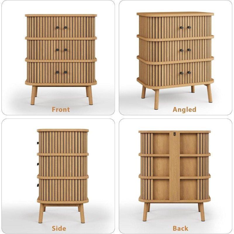 Açık Meşe Rengi MDF Bambu Desenli 3 Çekmeceli Şifonyer - 60x66x40 cm - 311460