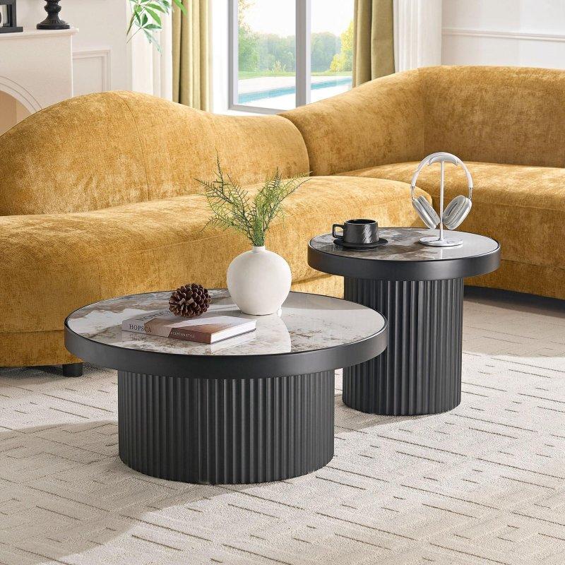 Ahşap 2li Set İç İçe Geçen Yuvarlak Orta Sehpa - 241364