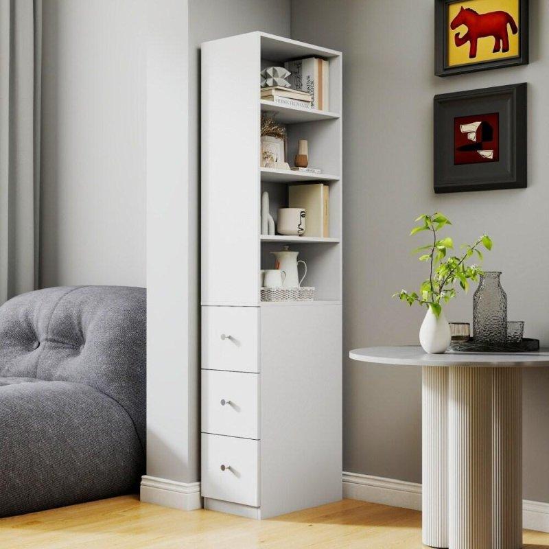 Ahşap 3 Çekmeceli 4 Raflı Modern Kitaplık - 50x30x180 cm - 315996