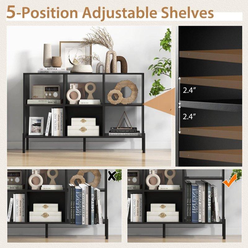 Ahşap 6 Bölmeli Ayarlanabilir Raflı Kitaplık - 120x36x81 cm - 317413