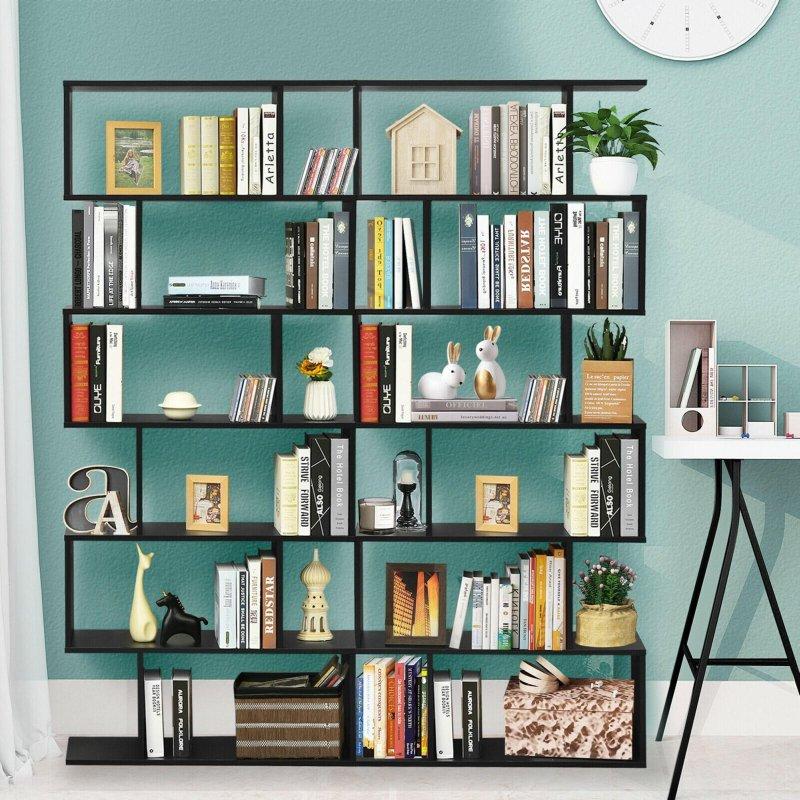 Ahşap 6 Raflı S Şekilli 2li Set Kitaplık - 81x23x191 cm - 319562