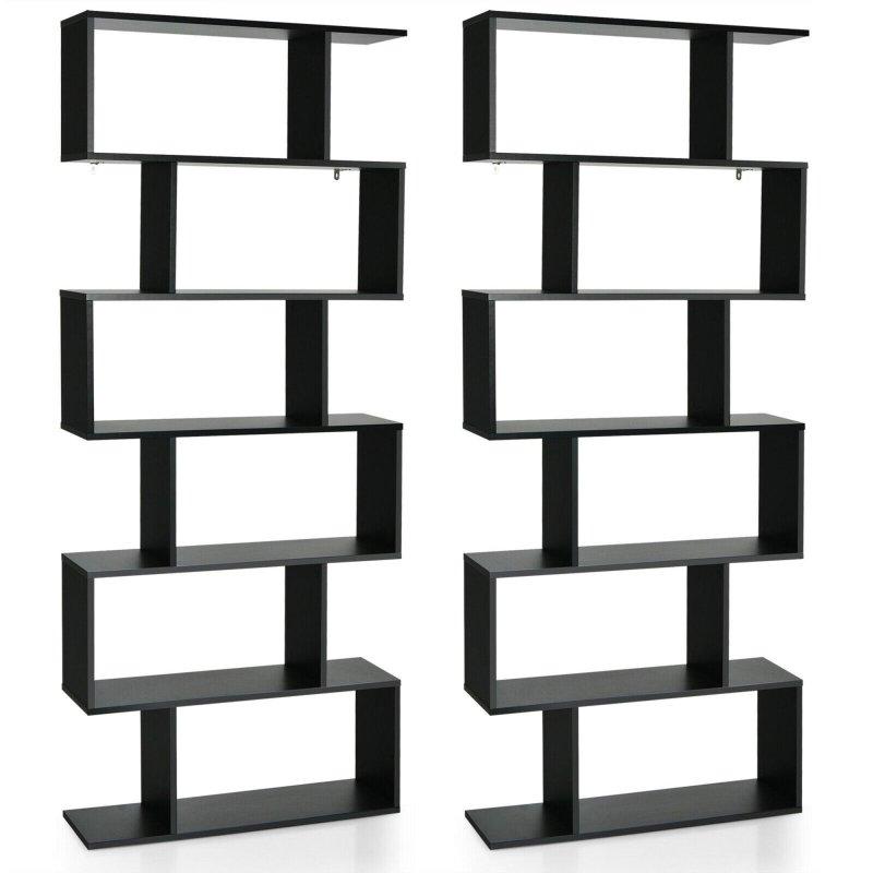 Ahşap 6 Raflı S Şekilli 2li Set Kitaplık - 81x23x191 cm - 319562