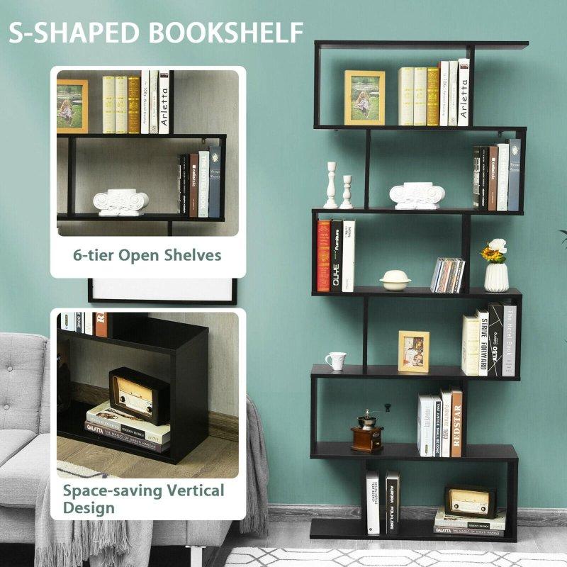 Ahşap 6 Raflı S Şekilli Modern Kitaplık - 81x23x191 cm - 314863