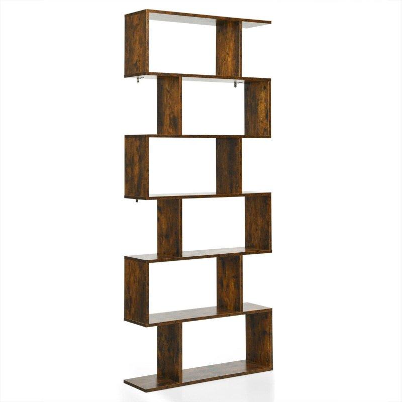 Ahşap 6 Raflı S Şekilli Modern Kitaplık - 81x23x191 cm - 314863