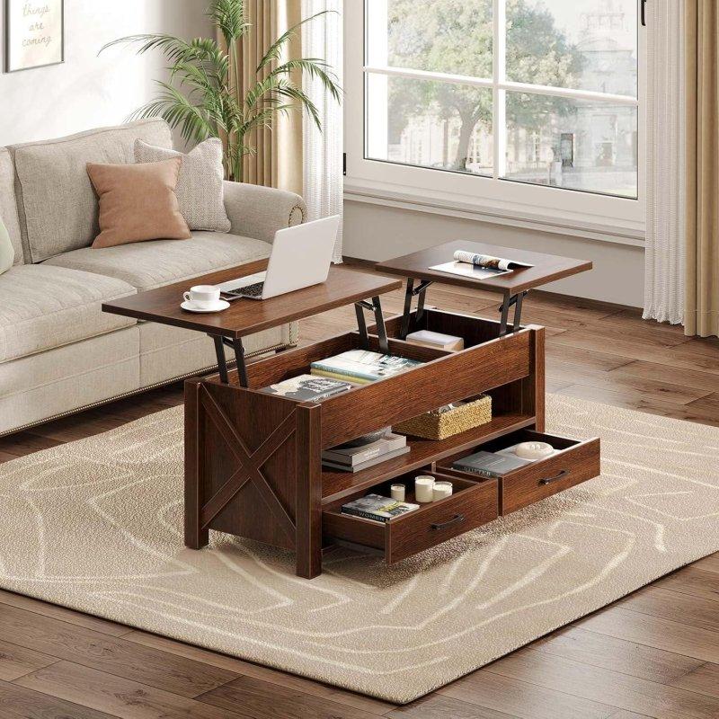 Ahşap Asansörlü Gizli Bölmeli ve 2 Çekmeceli Akıllı Sehpa - 100x57 cm - 254838