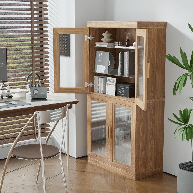 Ahşap Ayarlanabilir Raflı İstiflenebilir 4lü Set Cam Kapaklı Kitaplık - 158x158x41 cm - 238604