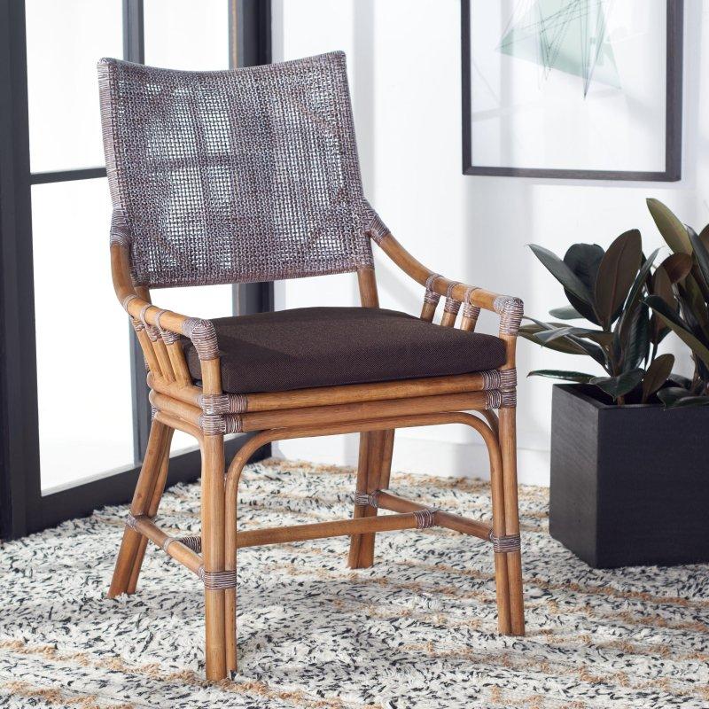 Ahşap Bambu Tasarımlı Minderli Rattan Sandalye - 56x61x94 cm - 253259