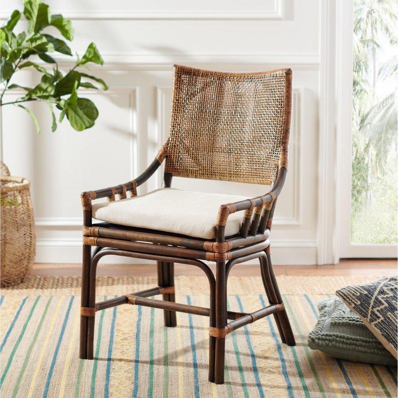 Ahşap Bambu Tasarımlı Minderli Rattan Sandalye - 56x61x94 cm - 253259