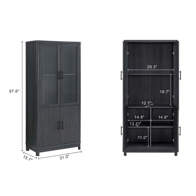 Ahşap Cam Kapaklı Yivli 6 Raflı Metal Ayaklı Kitaplık - 79x172 cm - 315594
