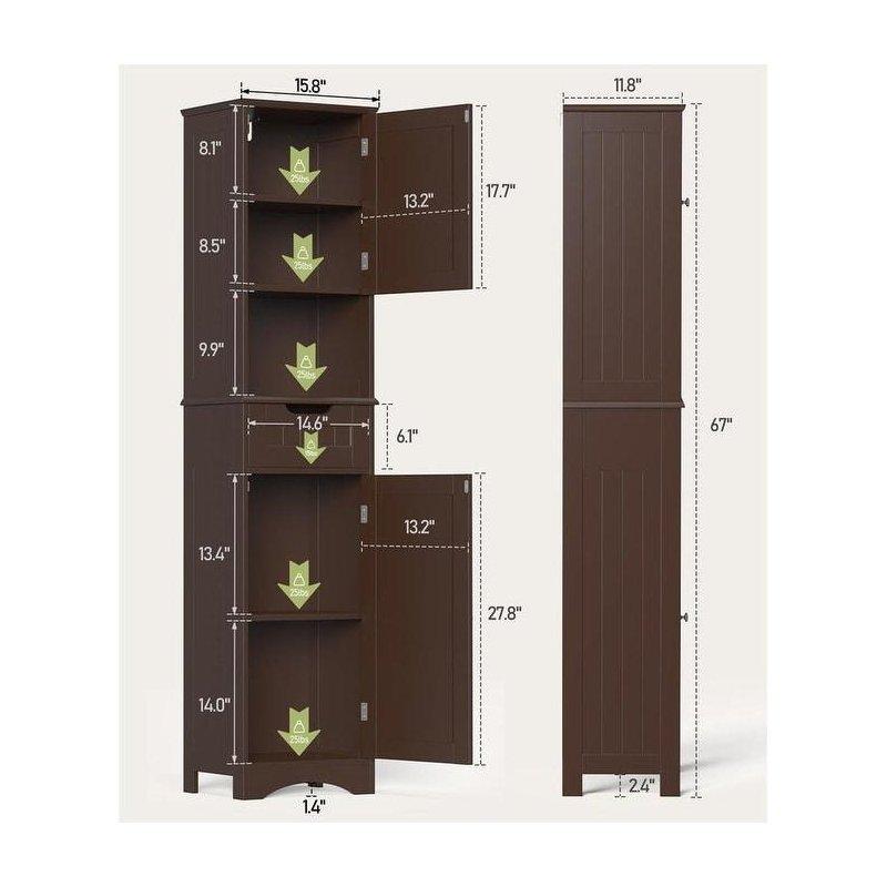 Ahşap Çekmeceli ve 5 Raflı Dar Çok Amaçlı Banyo Dolabı - 171x41x30 cm - 334186