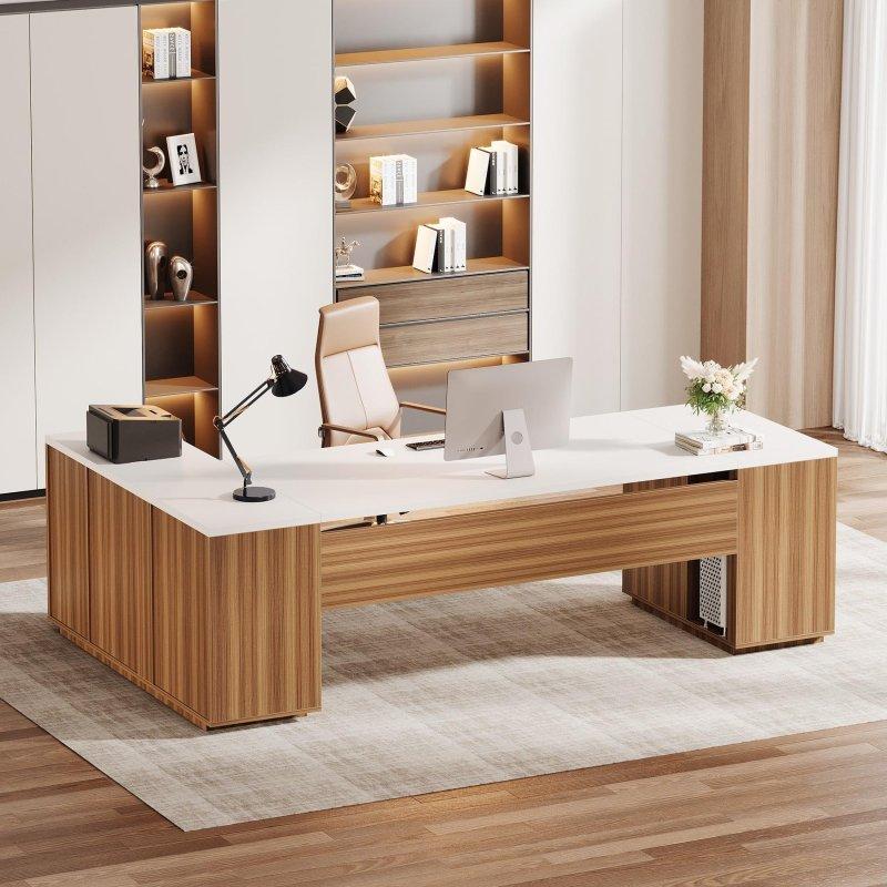 Ahşap Çekmeceli ve Dolaplı L Tipi Yönetici Ofis Masası - 219 cm - 328078