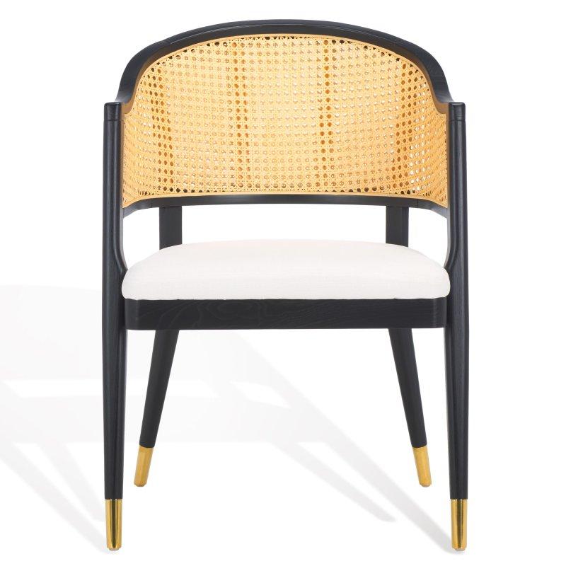 Ahşap Çerçeveli Pirinç Detaylı Kavisli Sırtlı Rattan Sandalye - 59x59x87 cm - 253226